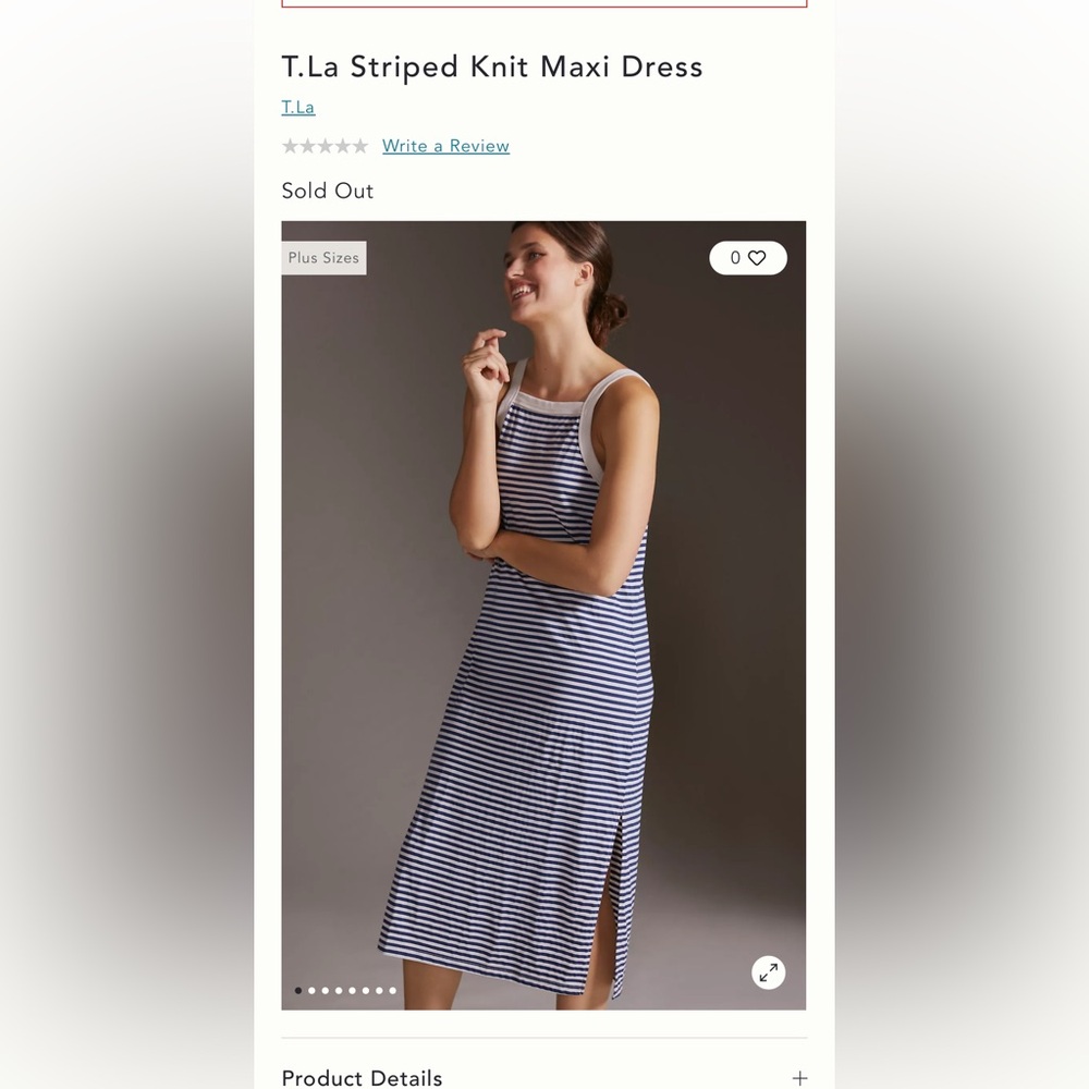 T.La Striped Knit Maxi Tank Dress Anthropologie Navy Cream Stripe Women’s XS - Picture 8 of 8